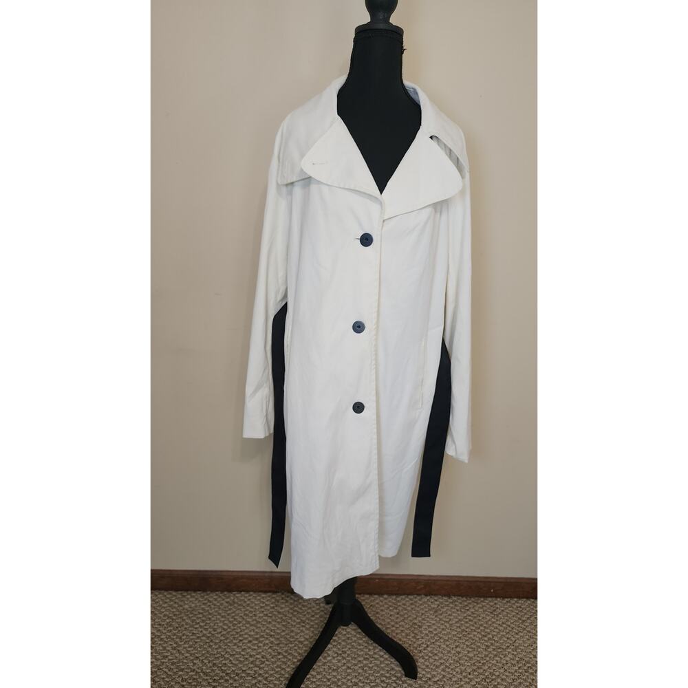 Donna Karen New York(DKNY) Womens XL White Black Lined Trench Coat Belted - Picture 2 of 7